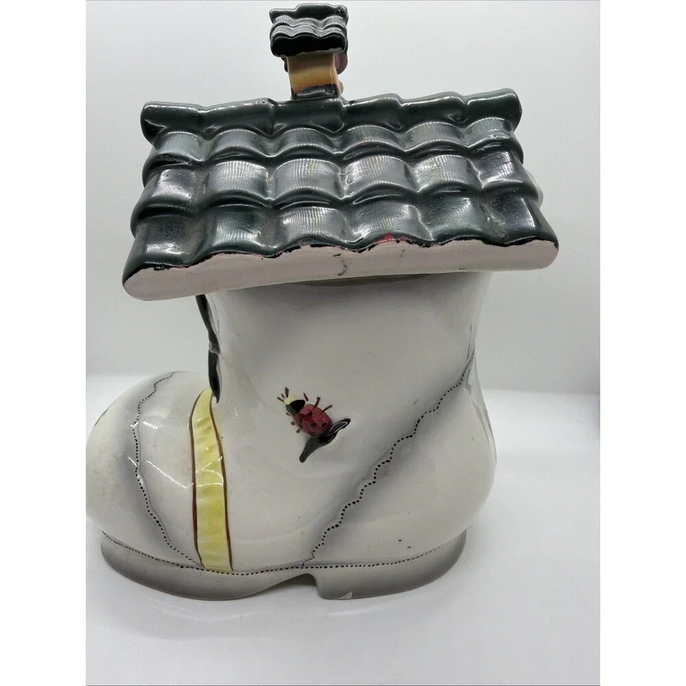 Vintage Italian Ceramic Shoe House Jar - Whimsical Boot Container- Hand Painted